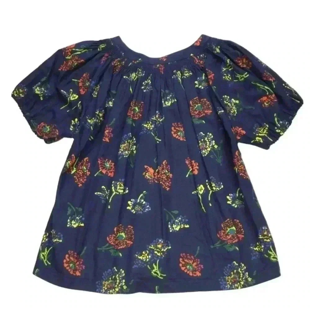 Ulla Johnson Joelle Poplin Puff Sleeve Midnight Blue Floral Top Blouse Size 0 XS - Picture 6 of 9
